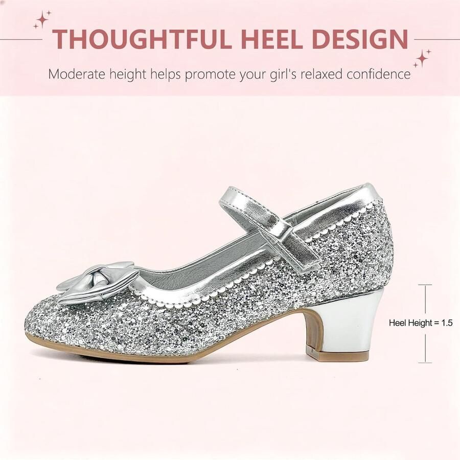 Meisjesschoenen met lage hak glitter prinsessenschoenen Mary Jane party bruiloft eindejaarsbal voor kleine kinderen