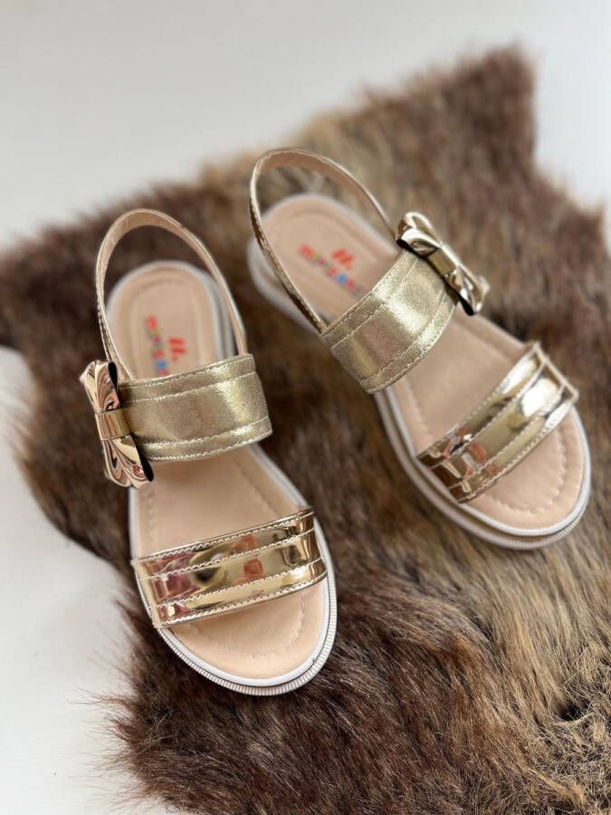 Meisjesschoenen-zomerschoenen-kinderschoenen-leren sandalen- schoenen met enkelband-klittenbandsluiting-orthopedi kleur goud-bruidsmeisjes-bruiloft-feest-verjaardag-fotoshoot