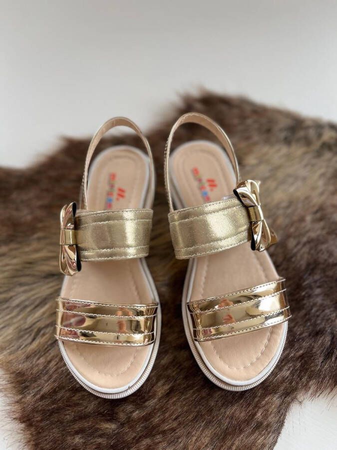 Meisjesschoenen-zomerschoenen-kinderschoenen-leren sandalen- schoenen met enkelband-klittenbandsluiting-orthopedi kleur goud-bruidsmeisjes-bruiloft-feest-verjaardag-fotoshoot