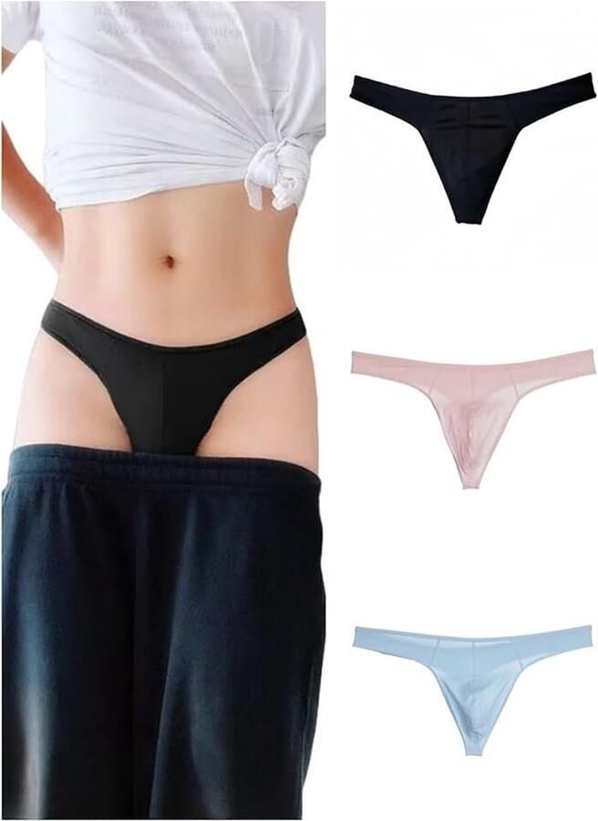 Men's Cotton Thong Underwear 3-Pack with 3D Pouch Support T-Back Athletic Design for Sports