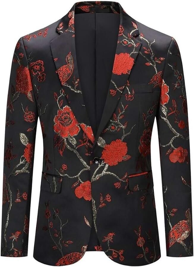 Mens Slim Fit Borduurwerk Blazer Single Breasted 1 Knop Bloemige Pak Jas Bloemen Bruiloft Jassen