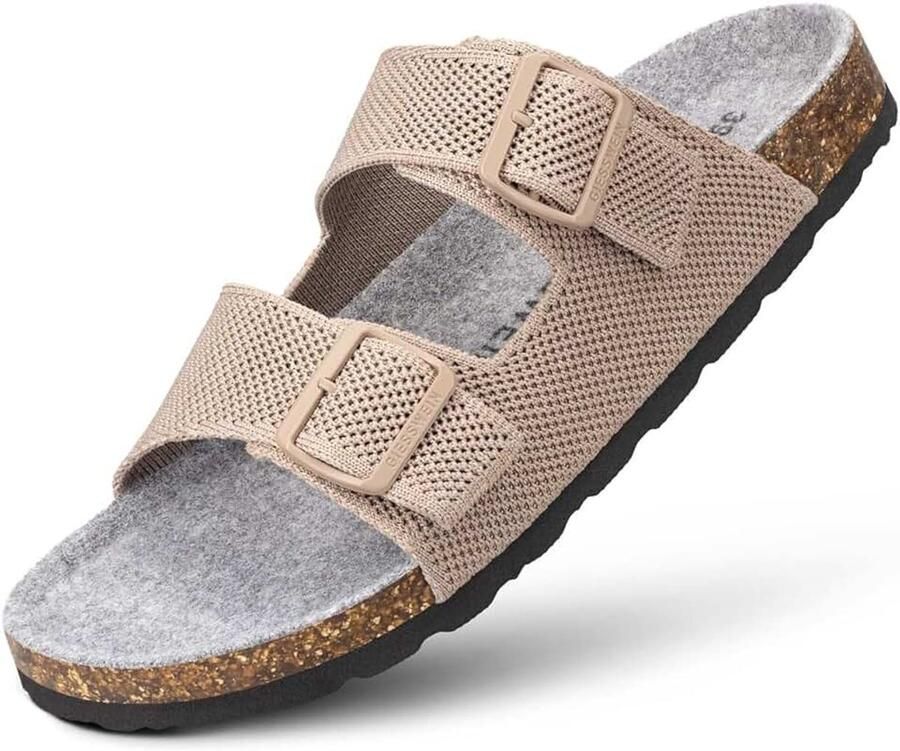 Merino Slides Men Muiltje met ergonomisch kurken voetbed Comfortabele sandaal met traploos verstelbare bandjes van ajour gebreide stof Pantoffel met comfortabele merinos binnenzool