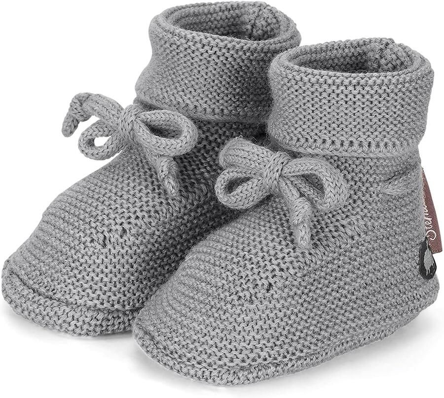Merkloze Baby Gebreide Schoentjes met Strik Zilver