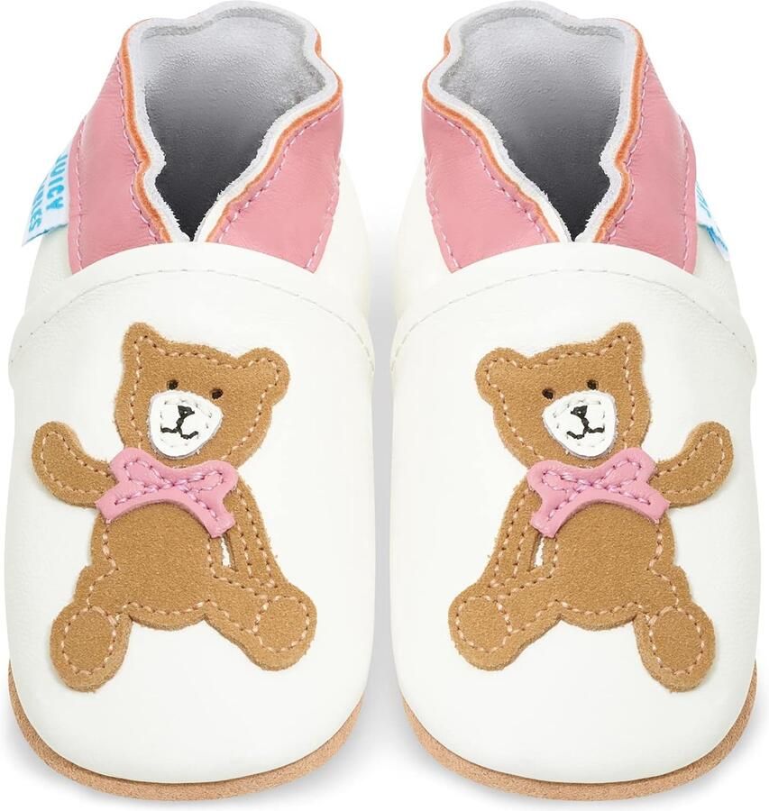 Merkloze Baby Slofjes Leer Roze Teddy Beer