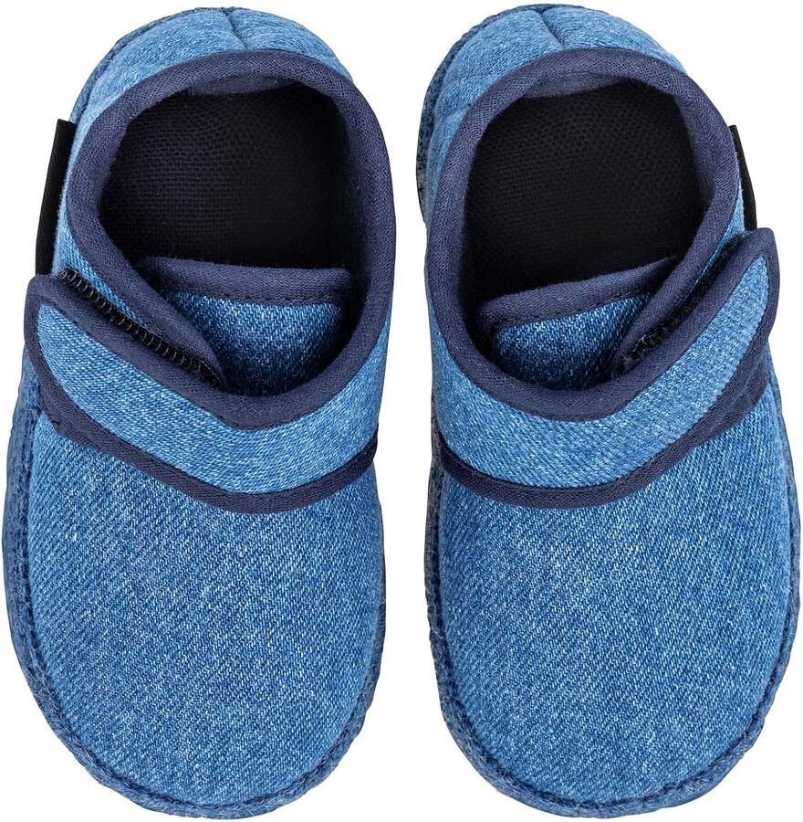 Merkloze Baby Slofjes Luna Blauw Katoen met Rubberen Zool