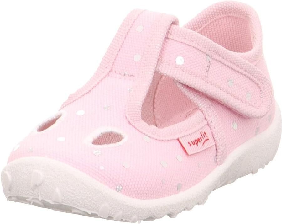 Merkloze Babyslofjes met Klittenband Roze met Stippen