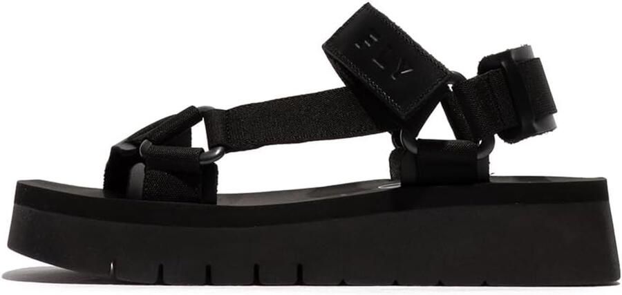 Merkloze Dames Sandalen Leer Zwart Plateau