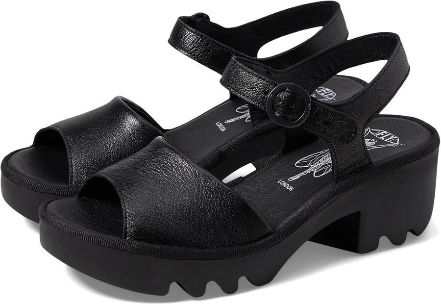 Merkloze Dames Sandalen Zwart Leer Wedge Hak