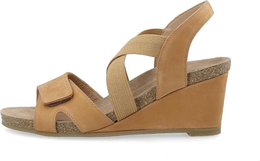 Merkloze Dames Sleehak Sandalen met Elastische Bandjes Cognac