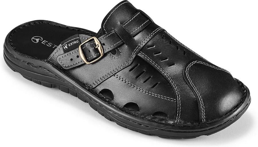 Merkloze Heren Leren Mules Comfortabele Slippers met Antislip Zool