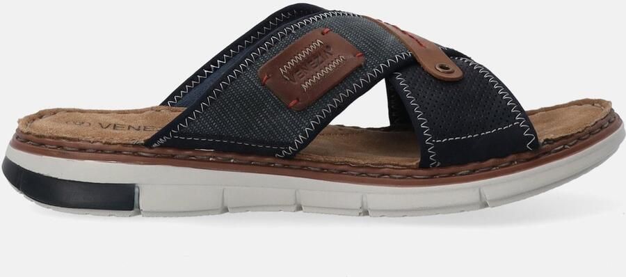 Merkloze heren navy blauwe slippers met decoratieve applicatie