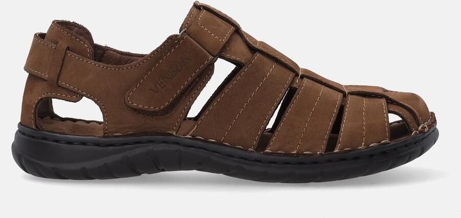 Merkloze Heren Nubuck Sandalen Bruin Klittenband