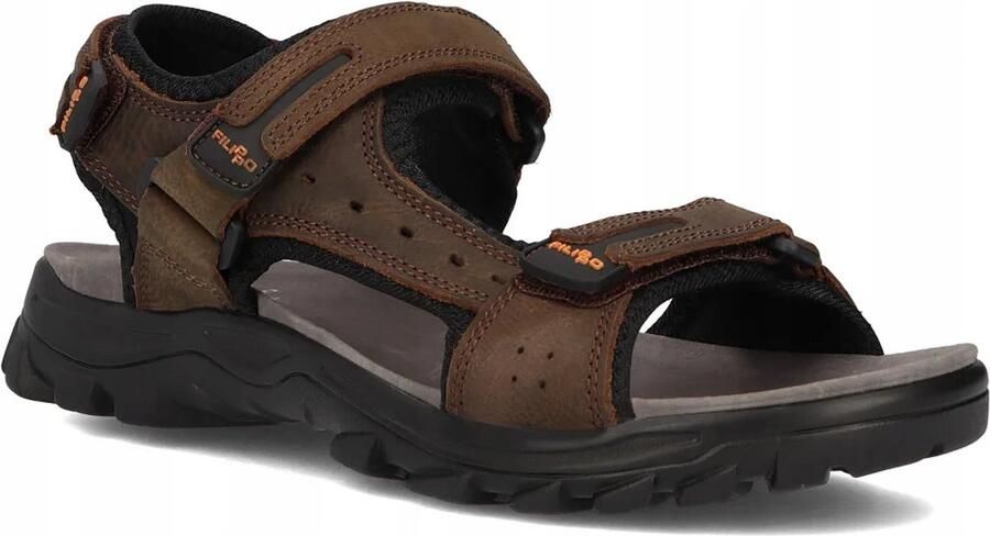 Merkloze Heren Sandalen Leer Bruin Klittenband