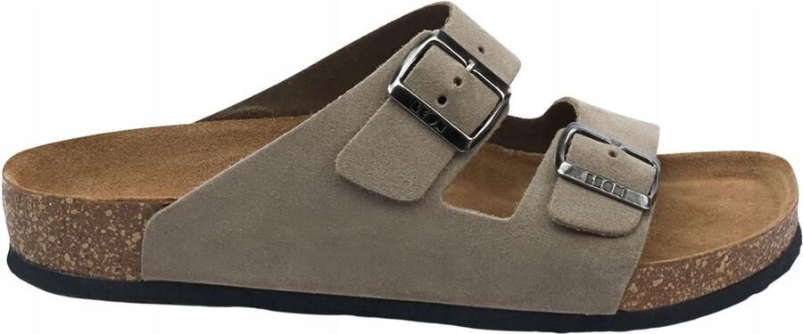 Merkloze Heren Slippers Grijs Leer Verstelbaar