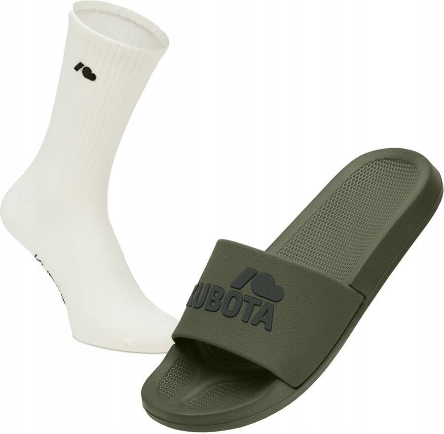 Merkloze Heren Zwembad Slippers Khaki + Sokken