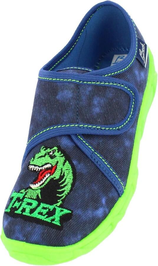 BECK Huisschoenen 'T-Rex' donkerblauw neongroen rood wit