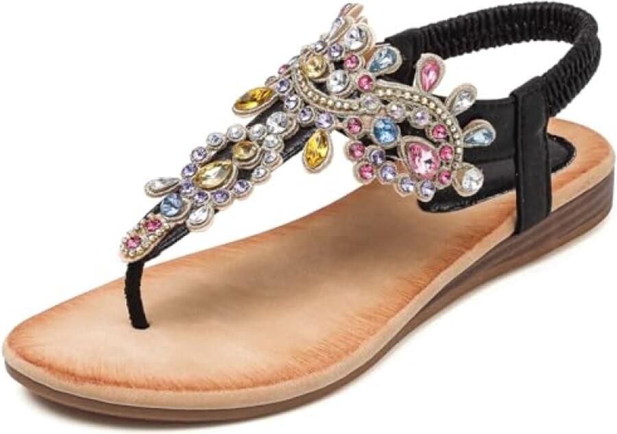 Merkloze Modieuze Sandalen Dames Teenslipper Zomer Platte Sandaal Comfortabel voor Dagelijks Gebruik 2505 Zwart