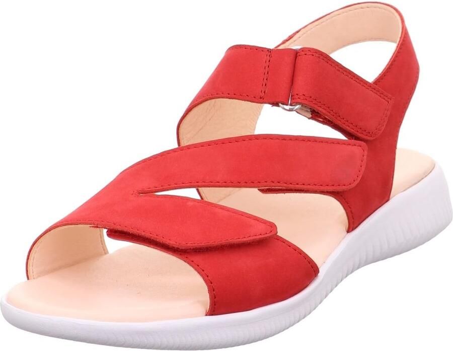 Merkloze Sandalen Dames Rode Nubuck Lederen Velcroschoenen