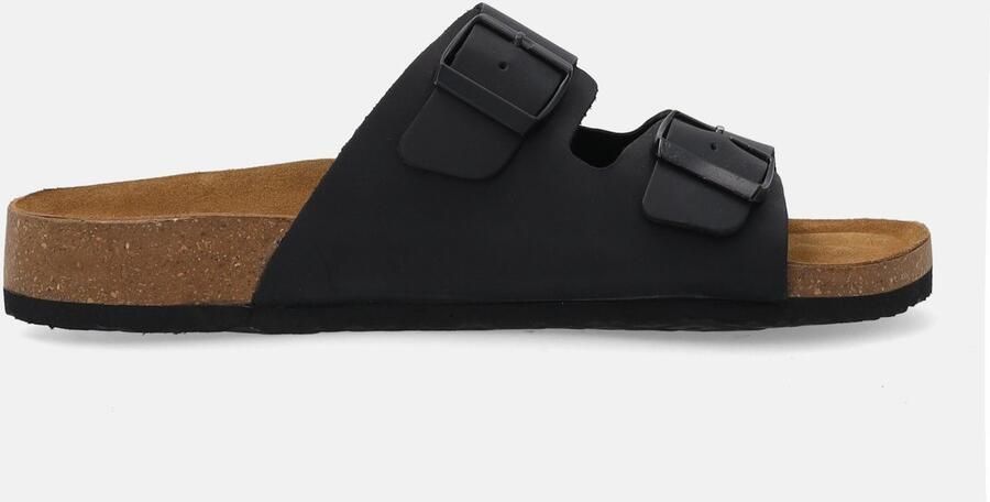 Merkloze zwarte heren nubuck slippers met 2 banden