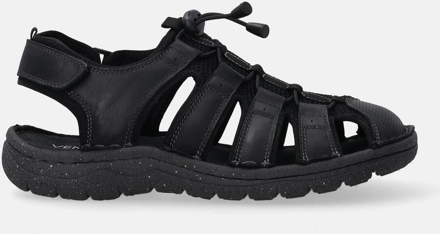 Merkloze zwarte heren sandalen van echt leer met klittenband
