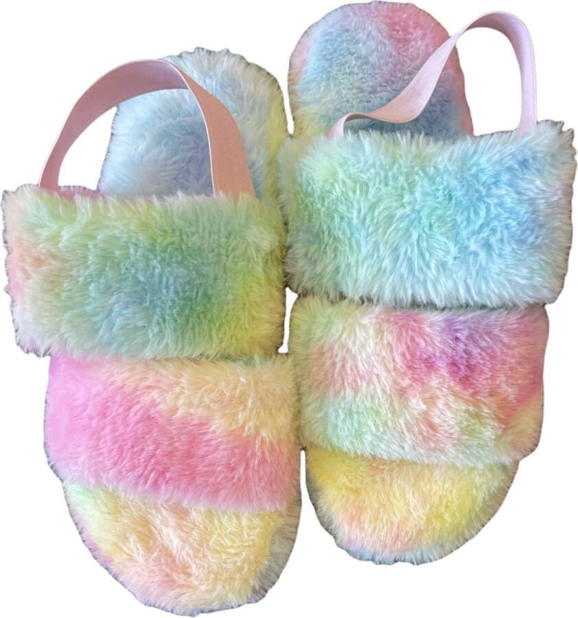 Merloze Fluffy rainbow dames pantoffels
