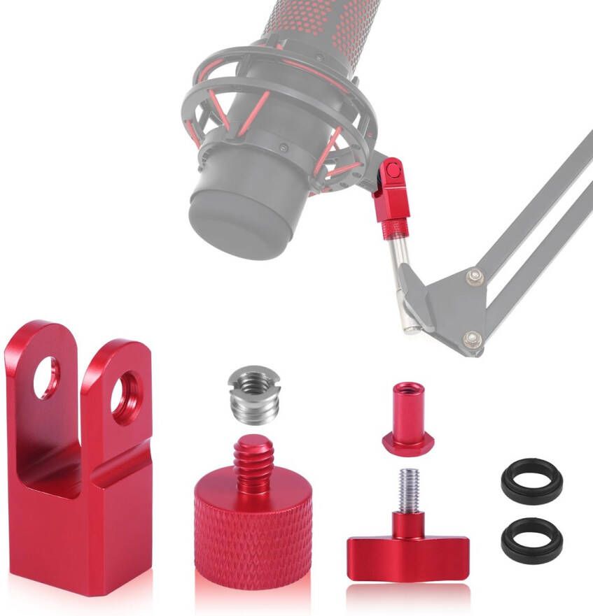Metalen Microfoonbevestigingsadapter Inclusief 3 8 of 1 4 Schroefadapter Compatibel met Hyperx Quadcast Microfoonstandaard en Vervangende Microfoonarmaccessoire (Rood)