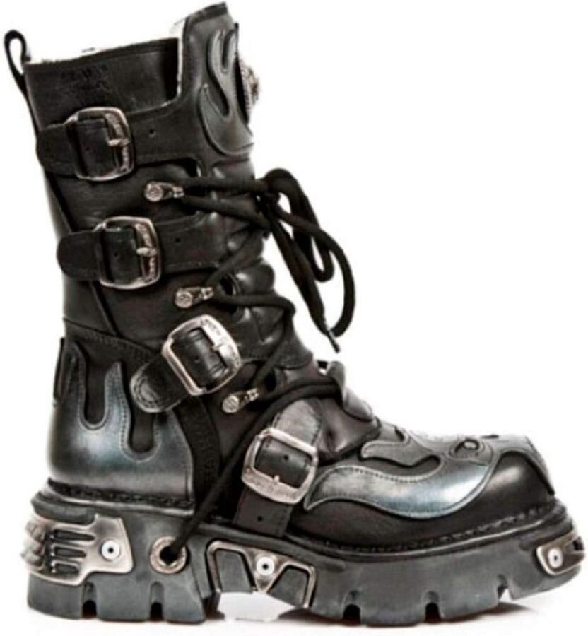 Metalen Punk Laarzen met Zilveren Schedel Zware Gothic Combat Boots
