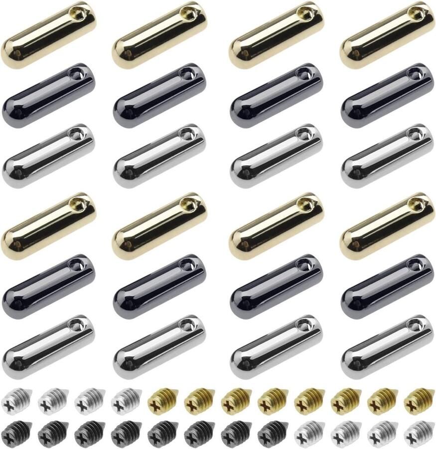 Metalen Schoen veter Tips Vetersluiting Eindstukken Schoenen Repareren Met Schroefbevestiging 24 Sets Goud Zilver Zwart