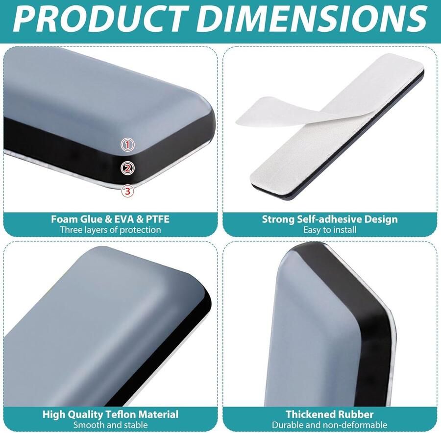 Meubelglijders 12 stuks zelfklevend 19 x 70 mm tapijtglijders bescherming voor parket tegels laminaat stil glijden krasbescherming voor stoelen bank zware meubels