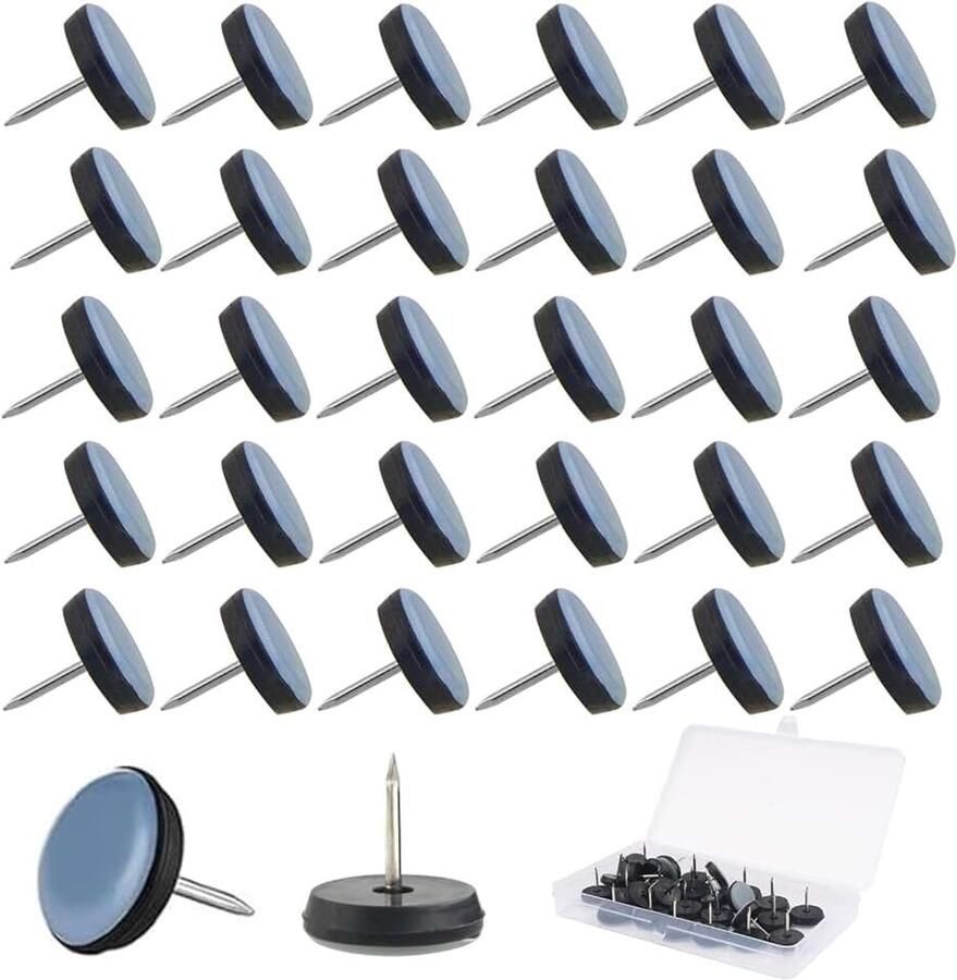 Meubelglijders met spijker diameter 22 mm rond teflon glijders met spijker PTFE stoelglijders met nagelmeubelglijders voor zware meubels stoelen vloeren 32 stuks (blauw)