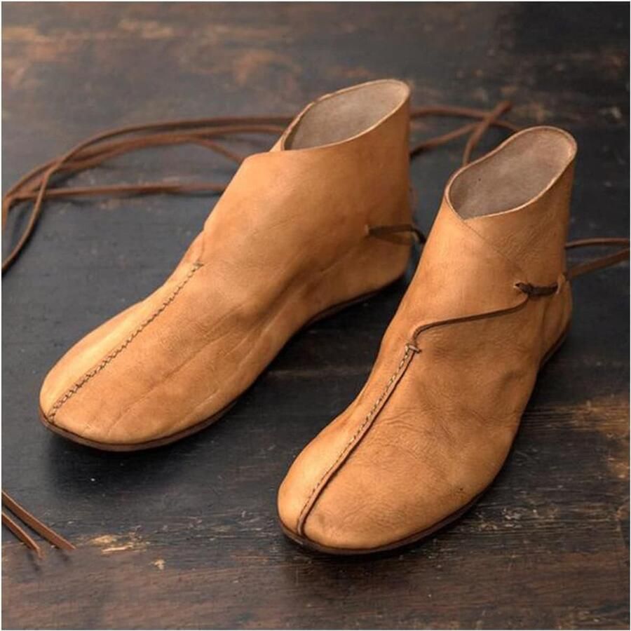 Middeleeuwse Leren Laarzen voor Mannen Vintage Piraten Schoenen voor Rollenspel en Kostuums Bruin