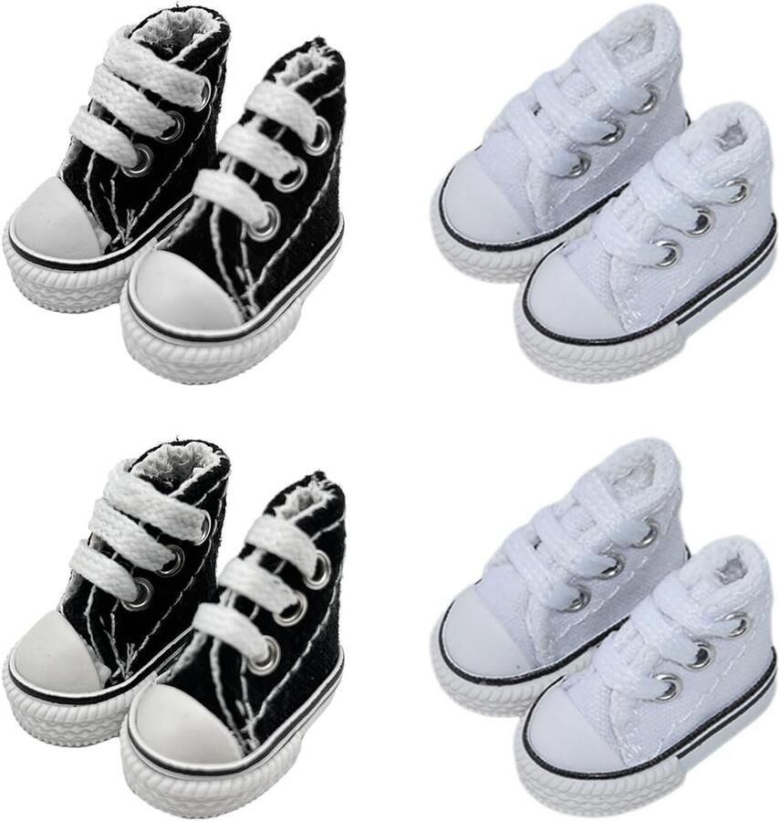 Mini Finger Shoes 4 Pairs Lace Up Solid Fabric Sneakers Cool Skateboard Doll Accessories