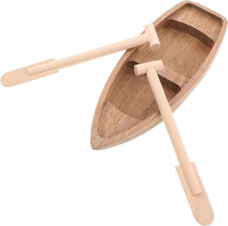 Mini Houten Bootje Roeiboot Decoratie Poppenhuis Decoreren Handgesneden Hout 16.8 x 6 x