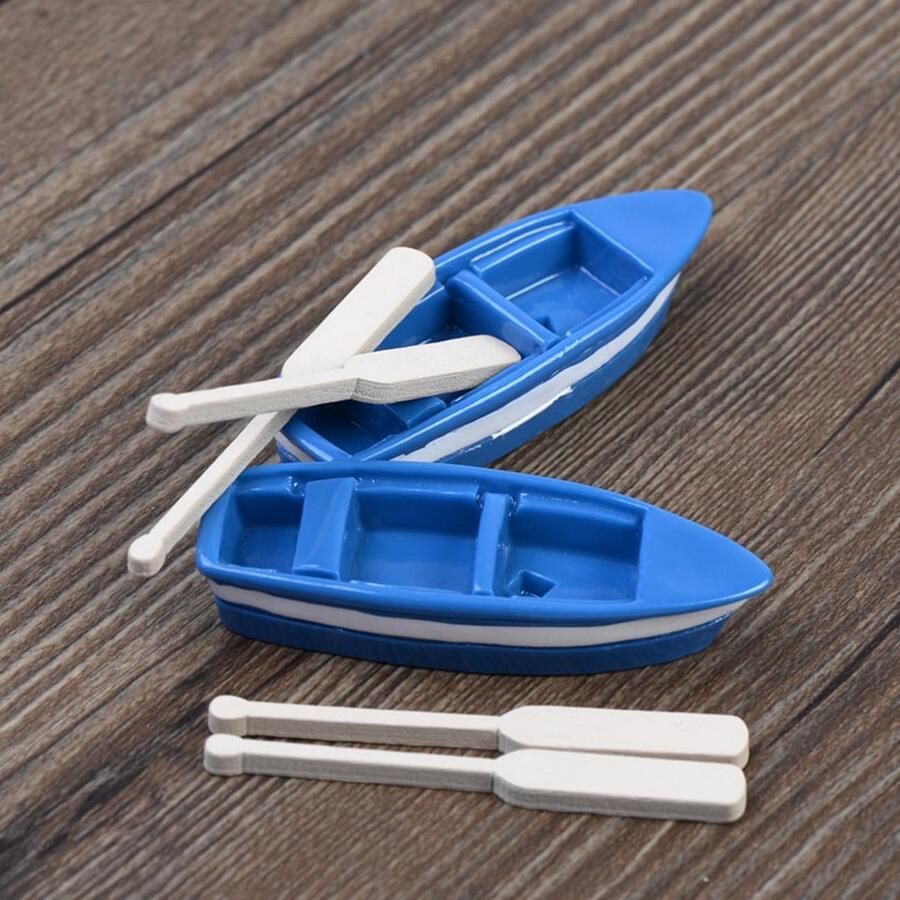 Miniatuur Houten Boot Kleine Kano Roeiboot Decoratie Sprookjestuin Decoreren Met Roeispanen