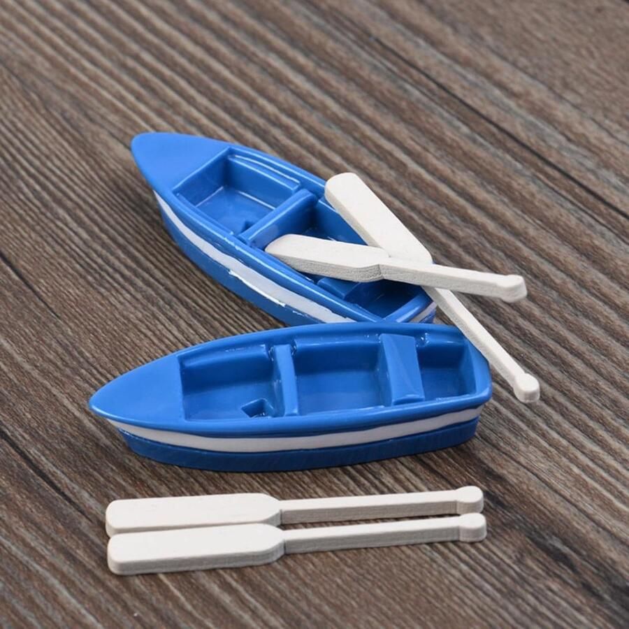 Miniatuur Houten Boot Kleine Kano Sprookjestuin Decoratie Met Roeispanen 236 Inch Blauw