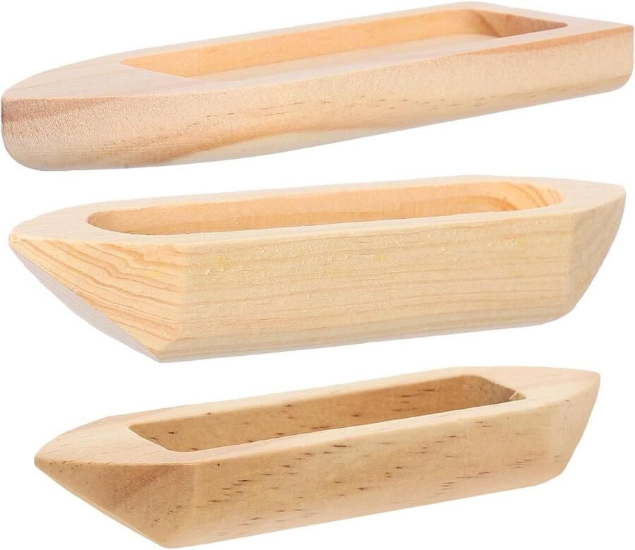 Miniatuur Houten Bootjes Knutsel Bootjes Nautische Decoratie Onbewerkt Natuurlijk Hout 3 Stuks Set Beige