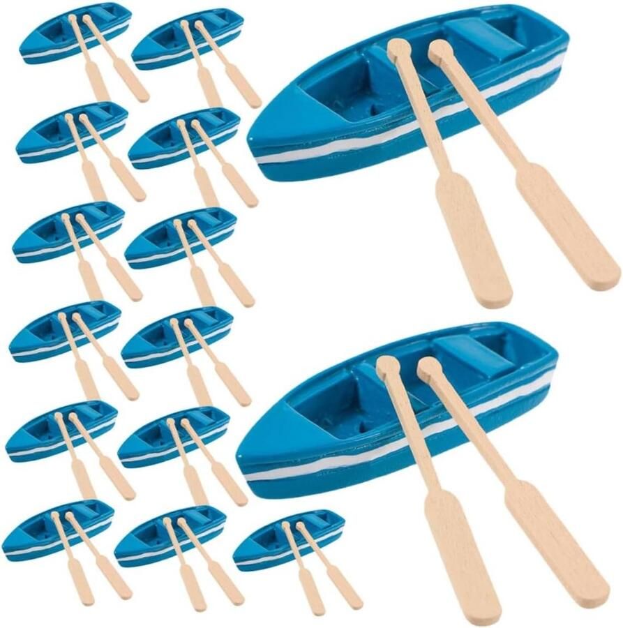 Miniatuur Roeibootjes Boten Ornamenten Sprookjestuin Decoratie Inclusief Peddels 15 Sets Blauw