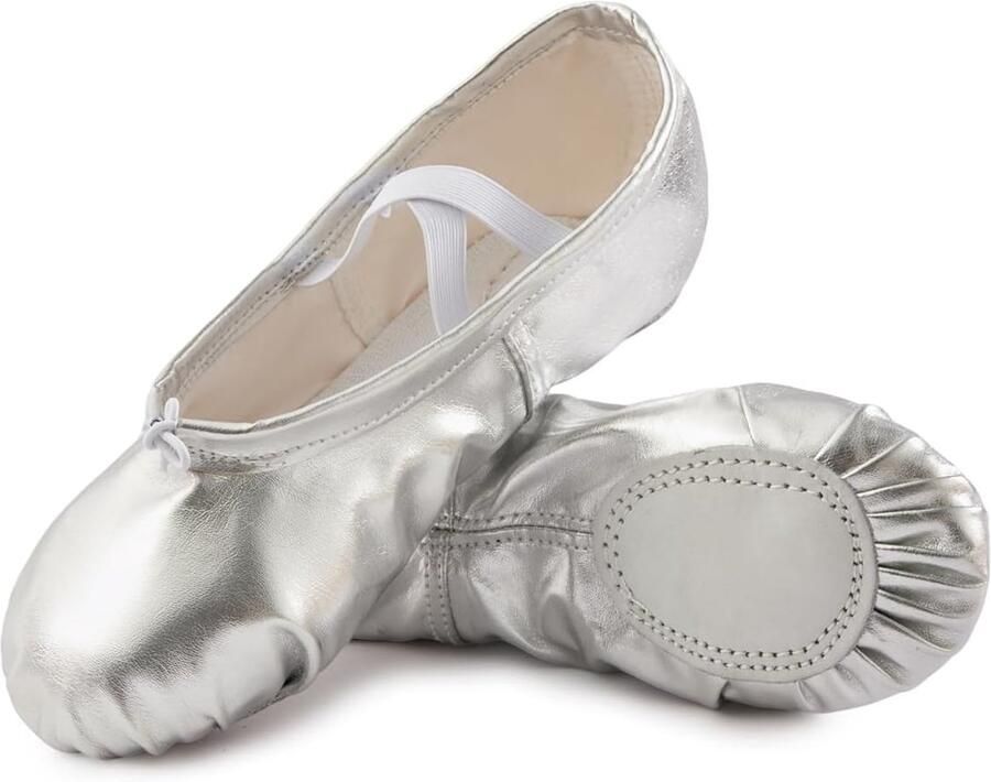 Missfiona PU Balletschoenen Vrouwen Zachte Dansschoenen met Splitzool Balletslippers voor Ballet Moderne Dans & Oefeningen(Maar 35-42) (38 Zilver)