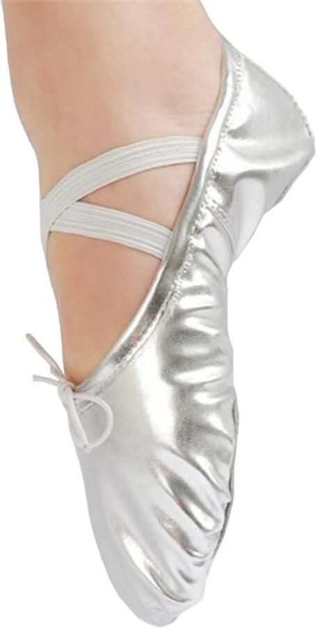 Missfiona PU Balletschoenen Vrouwen Zachte Dansschoenen met Splitzool Balletslippers voor Ballet Moderne Dans & Oefeningen(Maar 35-42) (38 Zilver)