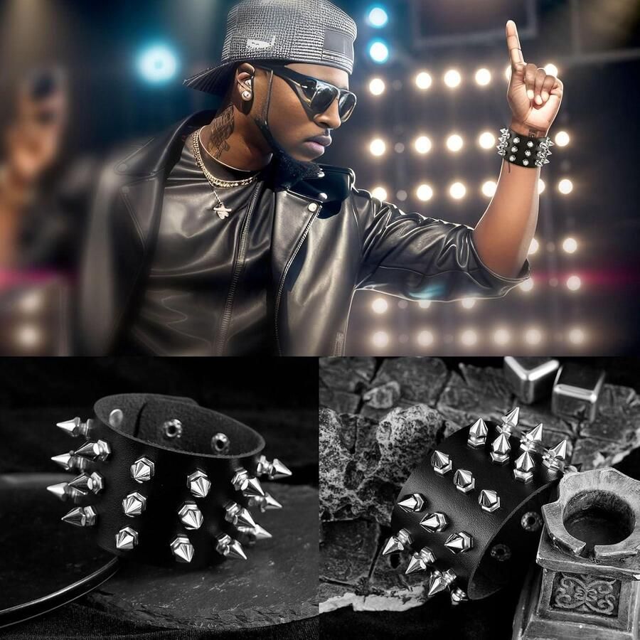 MK Stoer -Armbanden Leder Studded Punk Gothic Biker Vintage Retro Polsband nen Zwart Geschikt voor Allround modellen