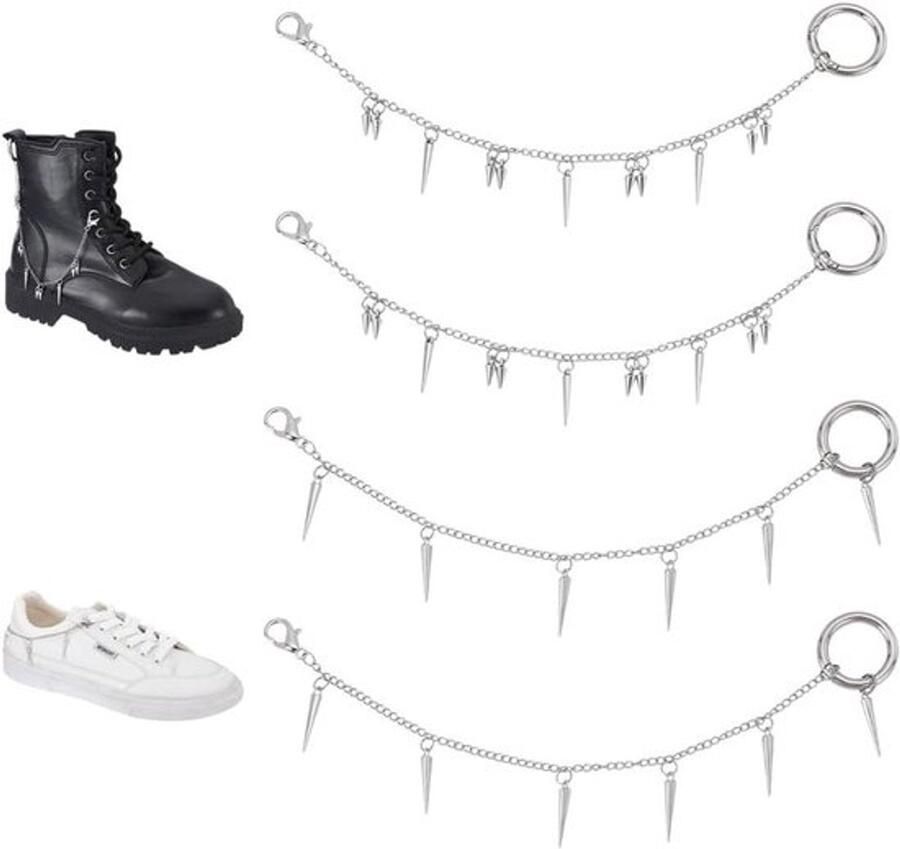 MK Stoer -Metalen schoenketting charm antiek zilver afneembaar accessoires sneakers jeans tassen geschikt voor vrouwen 4 stuks 2 stijlen afneembare schoendecoraties