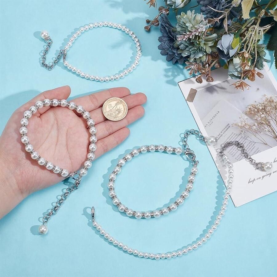 MK Stoer -Parel Schoen Bandjes Hoge Hak Anti Losse Parel Ankelbandjes Afneembare Kralen Schoen Riem Vrouw Sandalen