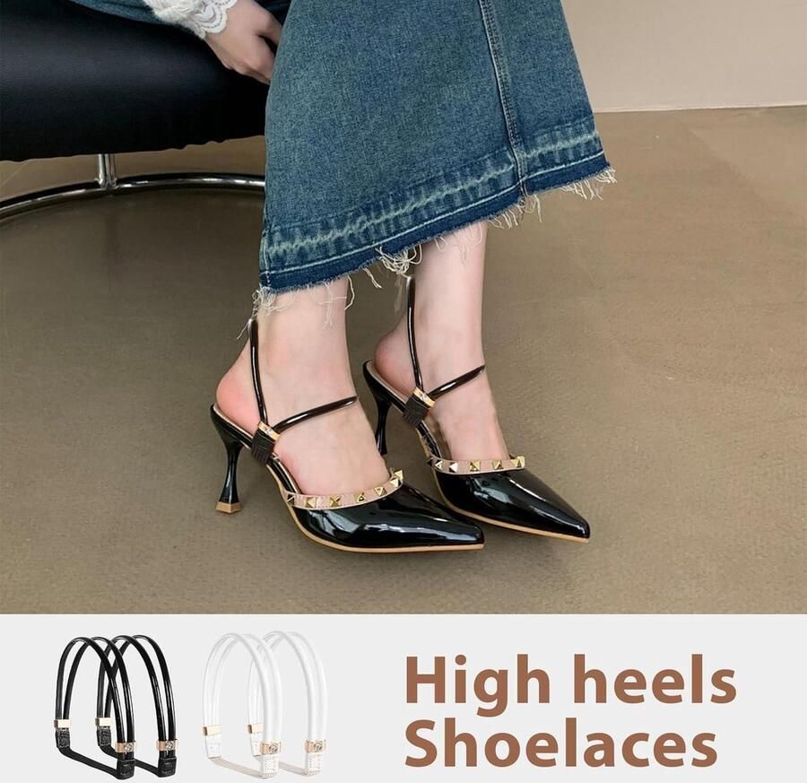 MK Stoer -Schoenriemen voor hoge hakken Dames Afneembaar Elastisch Verstelbaar Sandaalveters Geschikt voor hakken Zwart 2 paar