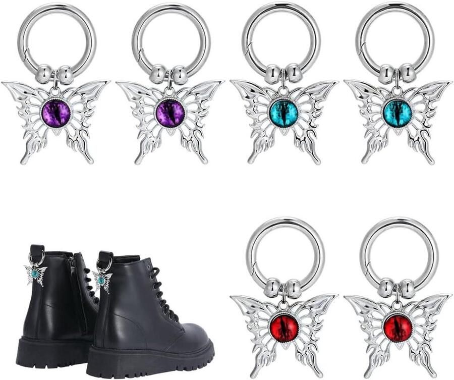 Allecto- Vlinder Boot Charms Goth 6 stuks Zwart Hak Schoen Charm Gothic Vlinder Hangers Sleutelhangers Punk Bag Charms Lente O Ring Vrouwen Sneakers Laarzen Sandaal Rugzakken Tote