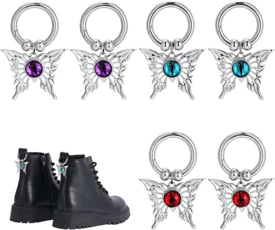 MK Stoer Vlinder bootcharms Punk Goth Sleutelhangers 6 stuks Voor vrouwen Schoenhangers Geschikt voor sneakers laarzen en sandalen 3 kleuren Tote