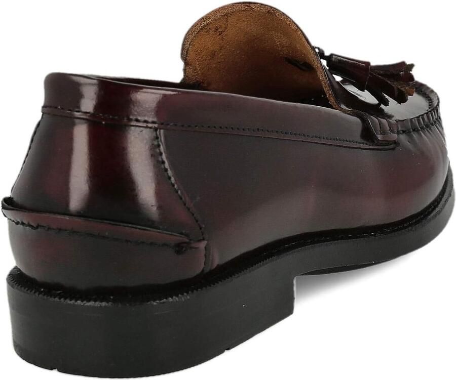 Mocassin Loafer van Leer. Gemaakt in Spanje. Masker en Kwastjes Schoen Voor Heren. Zeer Flexibele Rubberen Zool. Anti-Rimpel Huid. Anti slip. Bordeaux en Zwart
