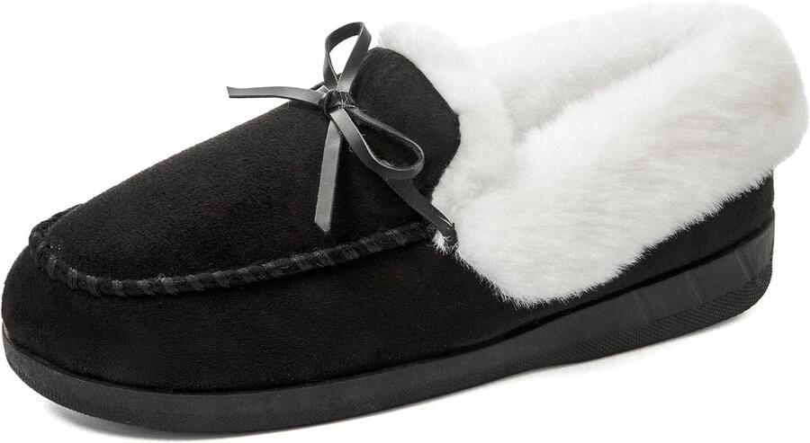 Mocassin-pantoffels voor dames warme voering van imitatiebont