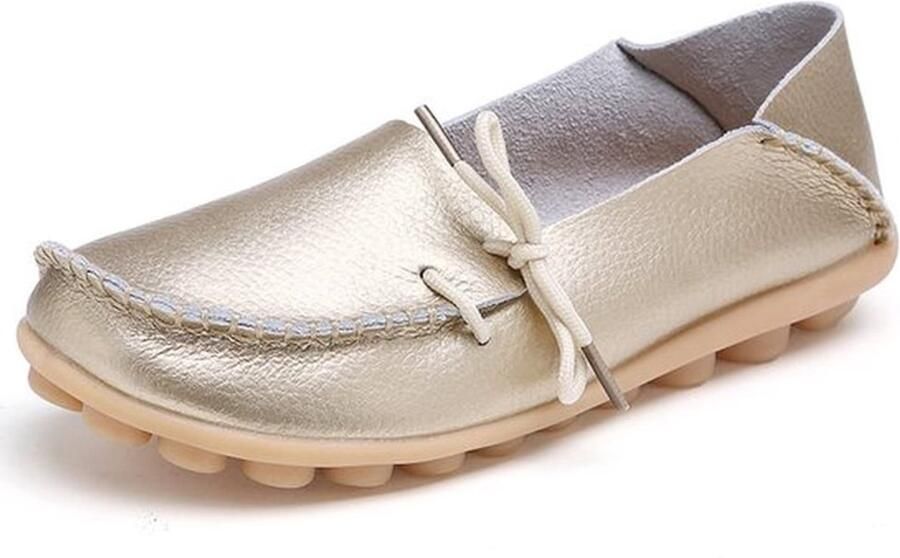 Mocassins Dames Goud Casual Loafers Slip-On Schoenen Platte Hakschoenen Ronde Teen Comfortabele Schoenen