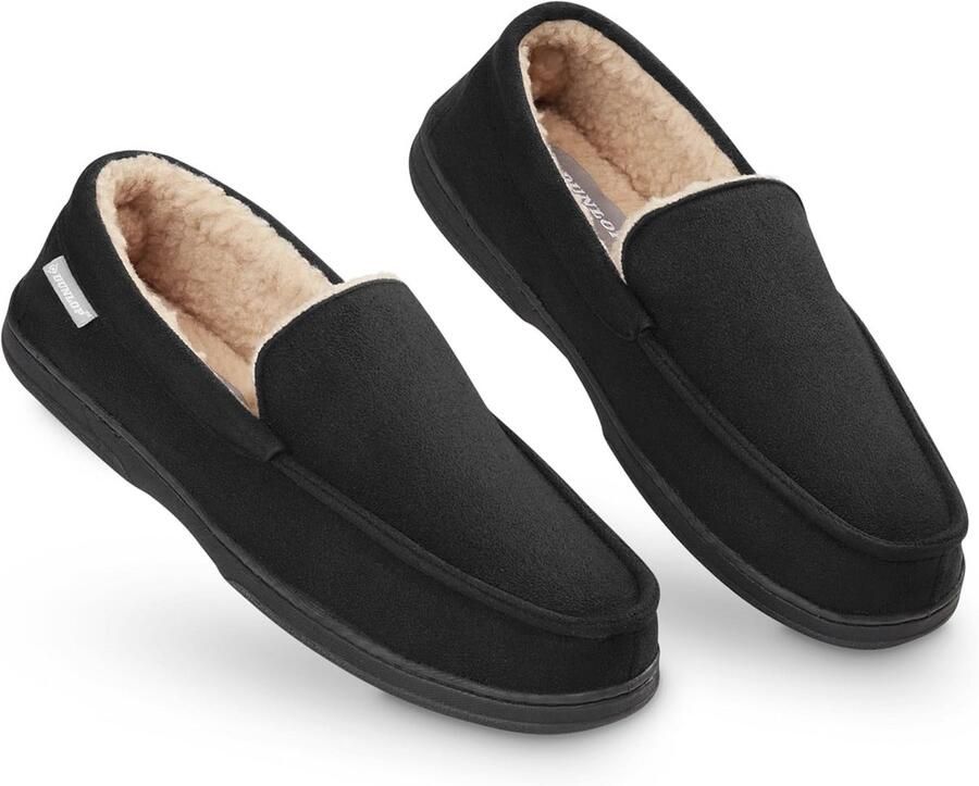Mocassins voor heren met nepbont en traagschuim comfortabele huisslippers binnenschoenen in zwart