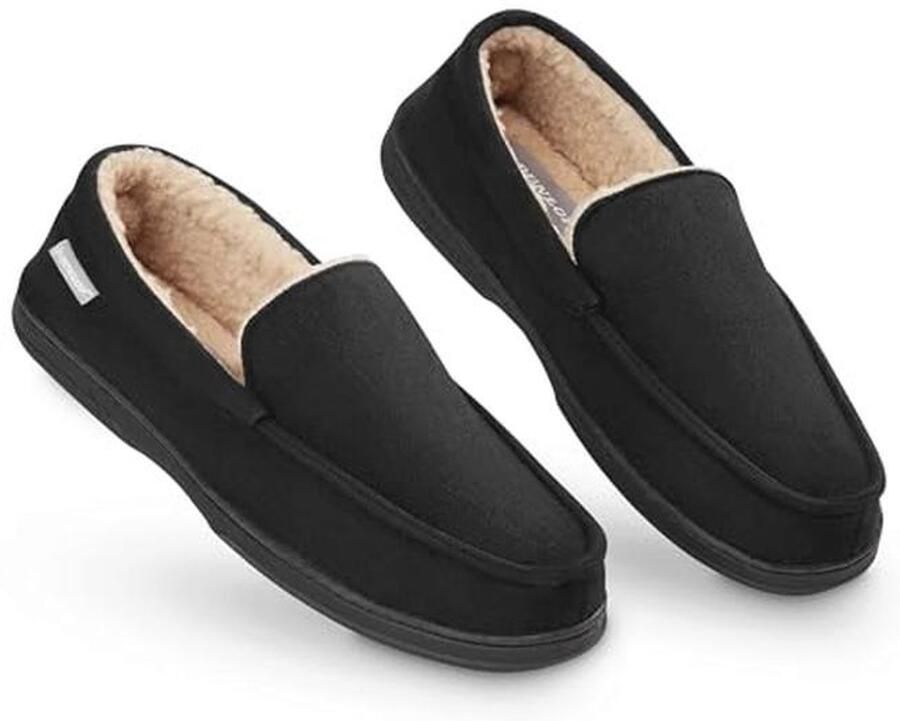 Mocassins voor heren met nepbont en traagschuim Comfortabele huisslippers in zwart